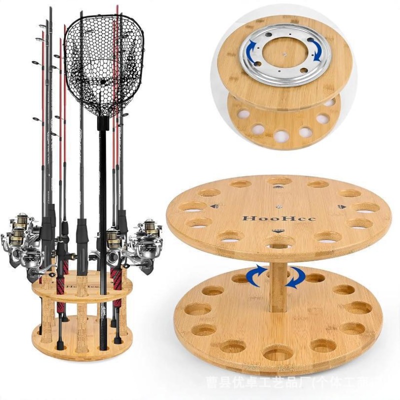Fishing Equipment Storage - Yuvarlak Masif Ahşap Olta Depolama Rafı
